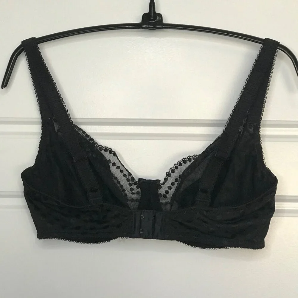 Wacoal Underwire‎ Bra Women's Size 36D Black Polka Dot Semi Sheer Full Coverage